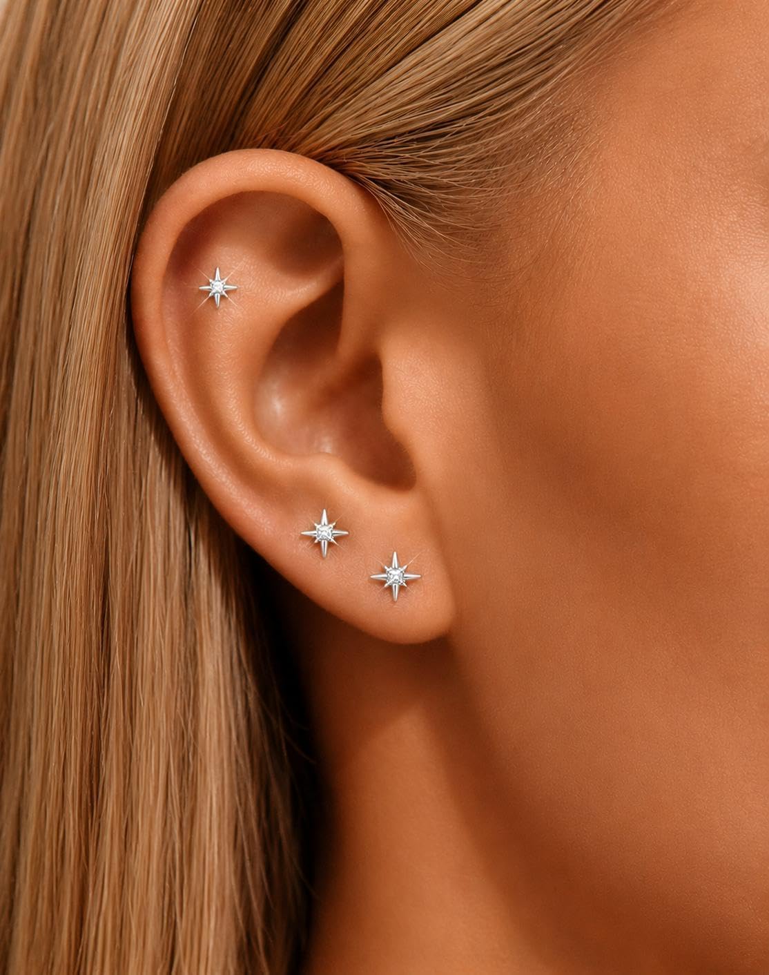 6PCS Flat Back Earrings for Women-Hypoallergenic 14K Gold/Silver Plated Cartilage Helix CZ Flatback Studs Jewelry Gifts