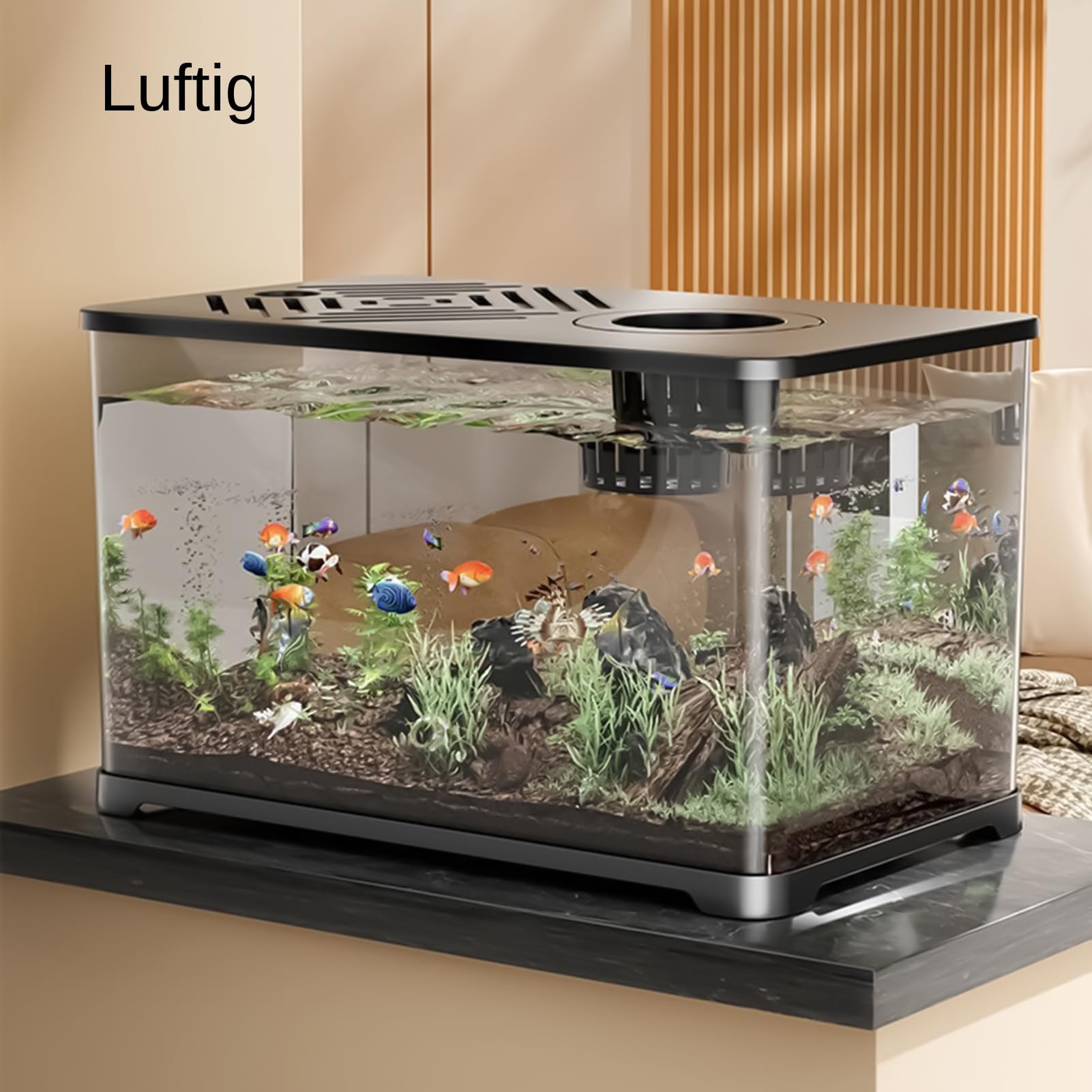 Piscina para Peces, Gran Acuario de Mesa, Piscina panorámica con Tortugas, Zona de Descanso para Medusas y Plantas acuáticas como decoración de Escritorio