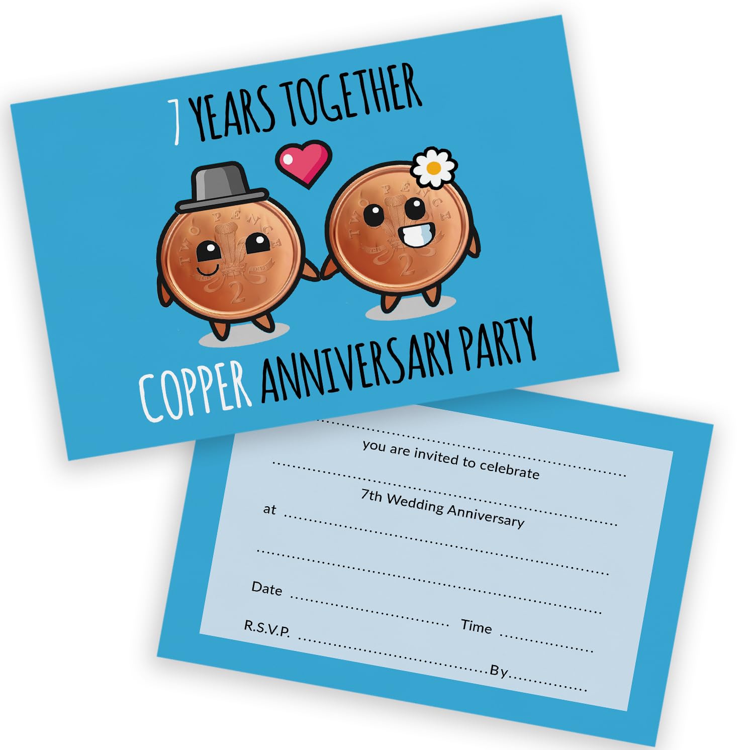 7th Anniversary Party Invitations - 7 Year Together 20 Pack - Wedding Anniversary Invitations for Friends Family A6 Party Invites Invitation Cards with Folding Envelopes