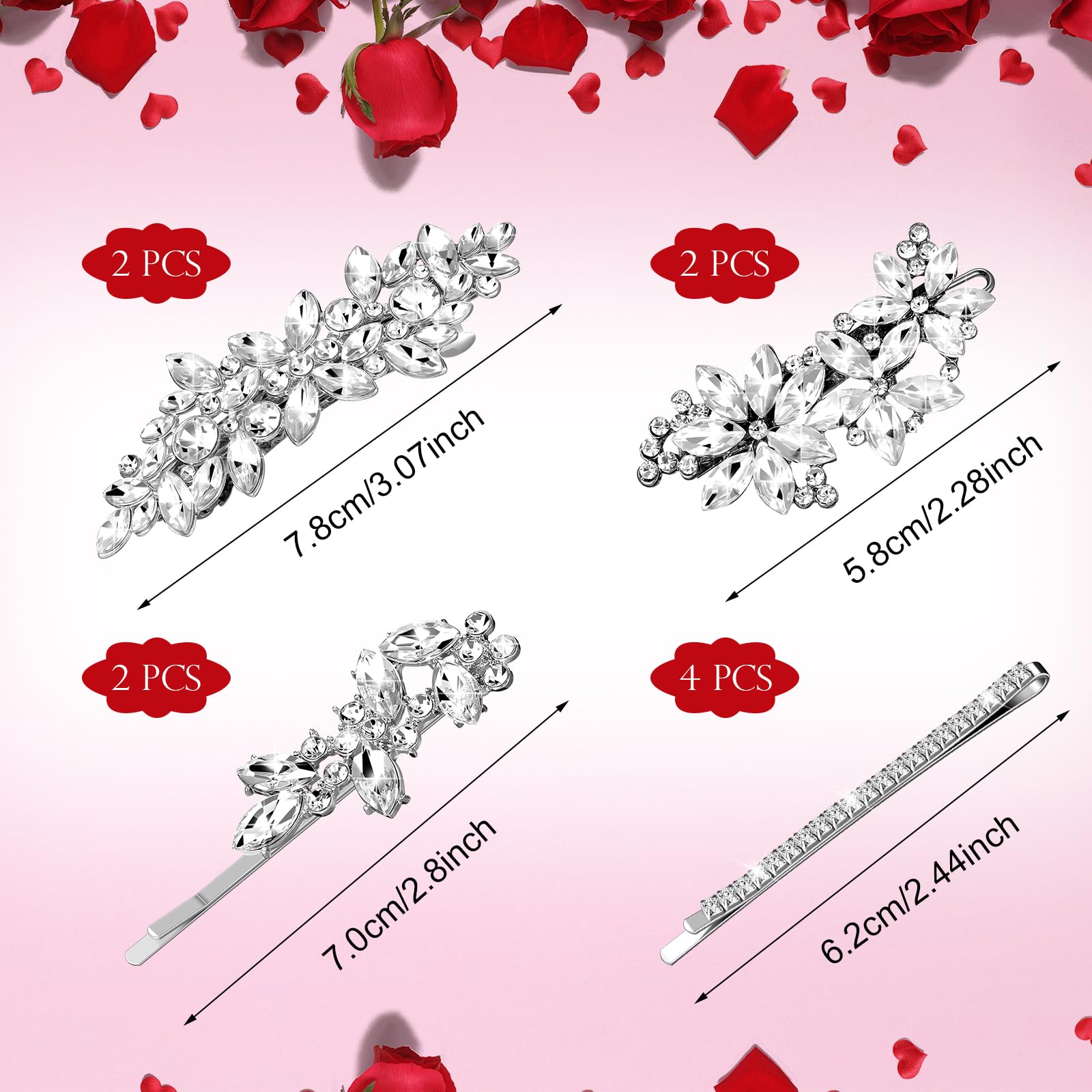 Janinka 10 fermagli per capelli da sposa con strass, forcine per capelli da sposa, forcine argentate per capelli a forma di foglia e fiore, eleganti accessori per capelli per sposa, donne e ragazze