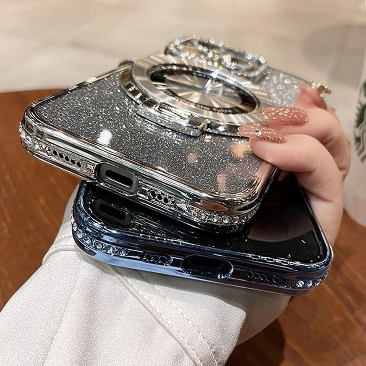 Magnetic Clear Glitter Case for iPhone 15 Pro Max, [Compatible with Magsafe] Bling Sparkly Diamond Rhinestone with Kickstand Camera Protector Women Girls Case for iPhone 15 Pro Max 6.7", Pink - Image 8