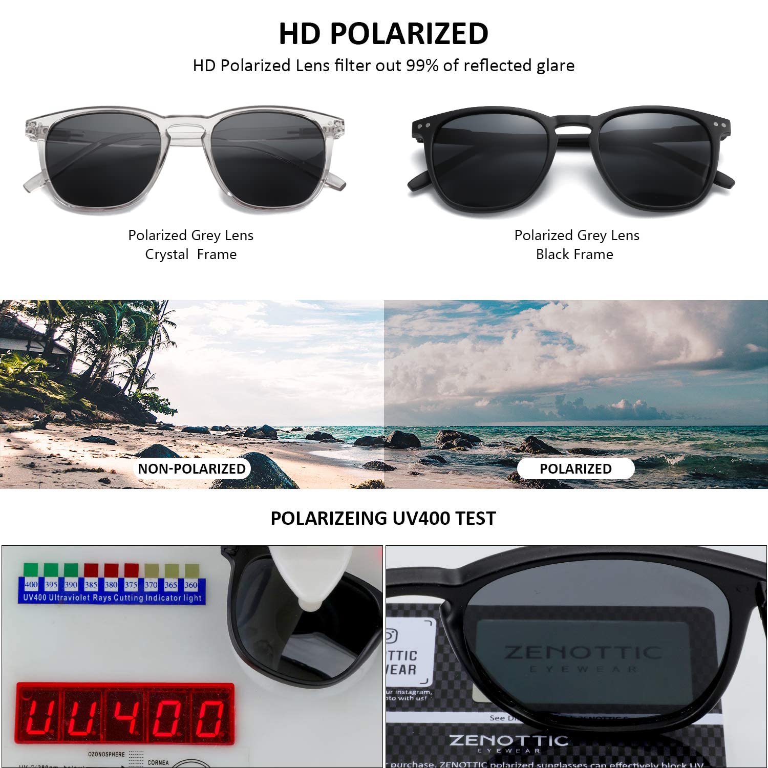 ZENOTTIC 2 Paia Occhiali da Sole Polarizzati per Uomo Donna Retro Vintage Rotondi Quadrati Protezione UV400 Unisex