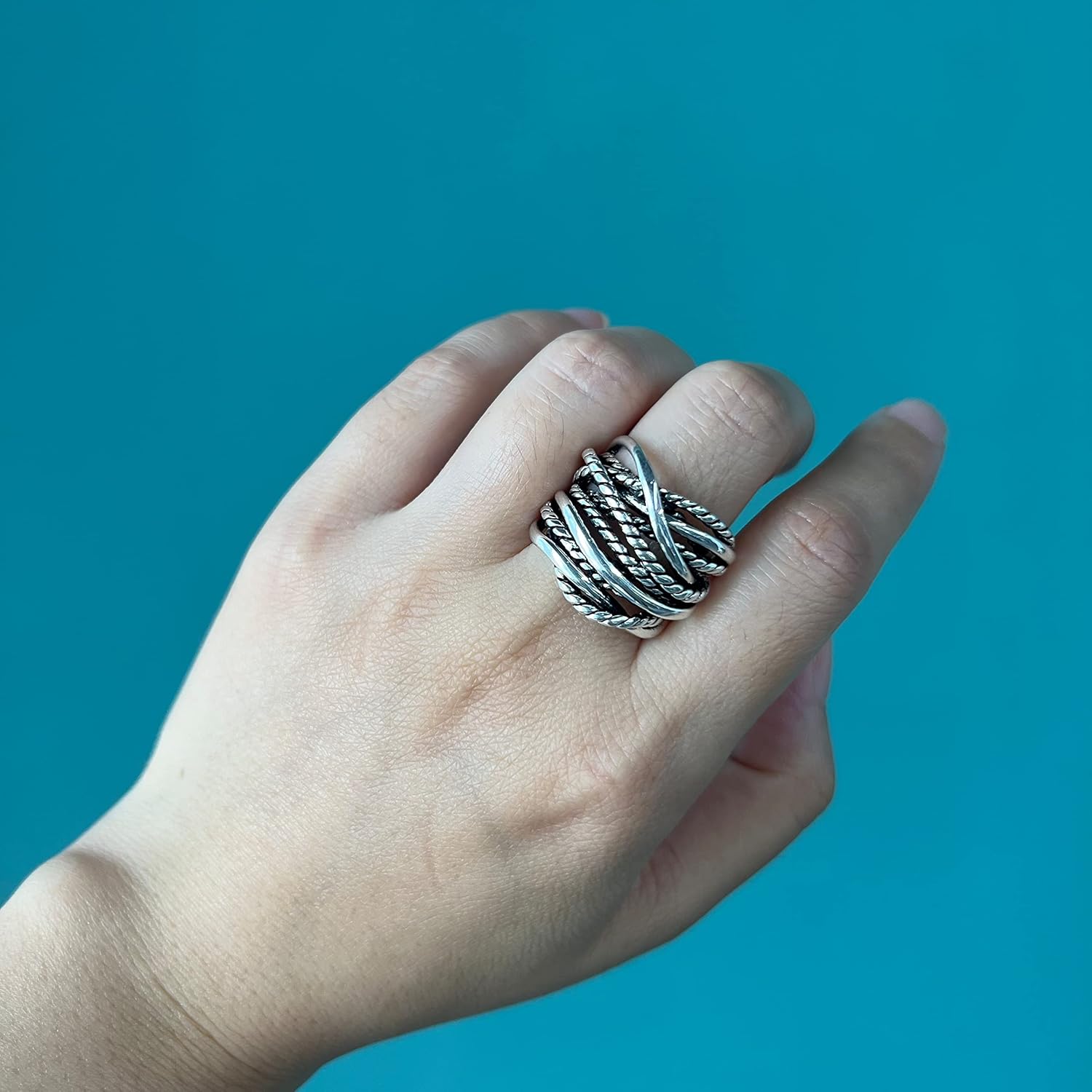 Mytys Wide Band Rings Twisted Rope Ring Two-Tone Mixed Metal Braided Statement Rings Fashion Jewelry for Women - Image 3