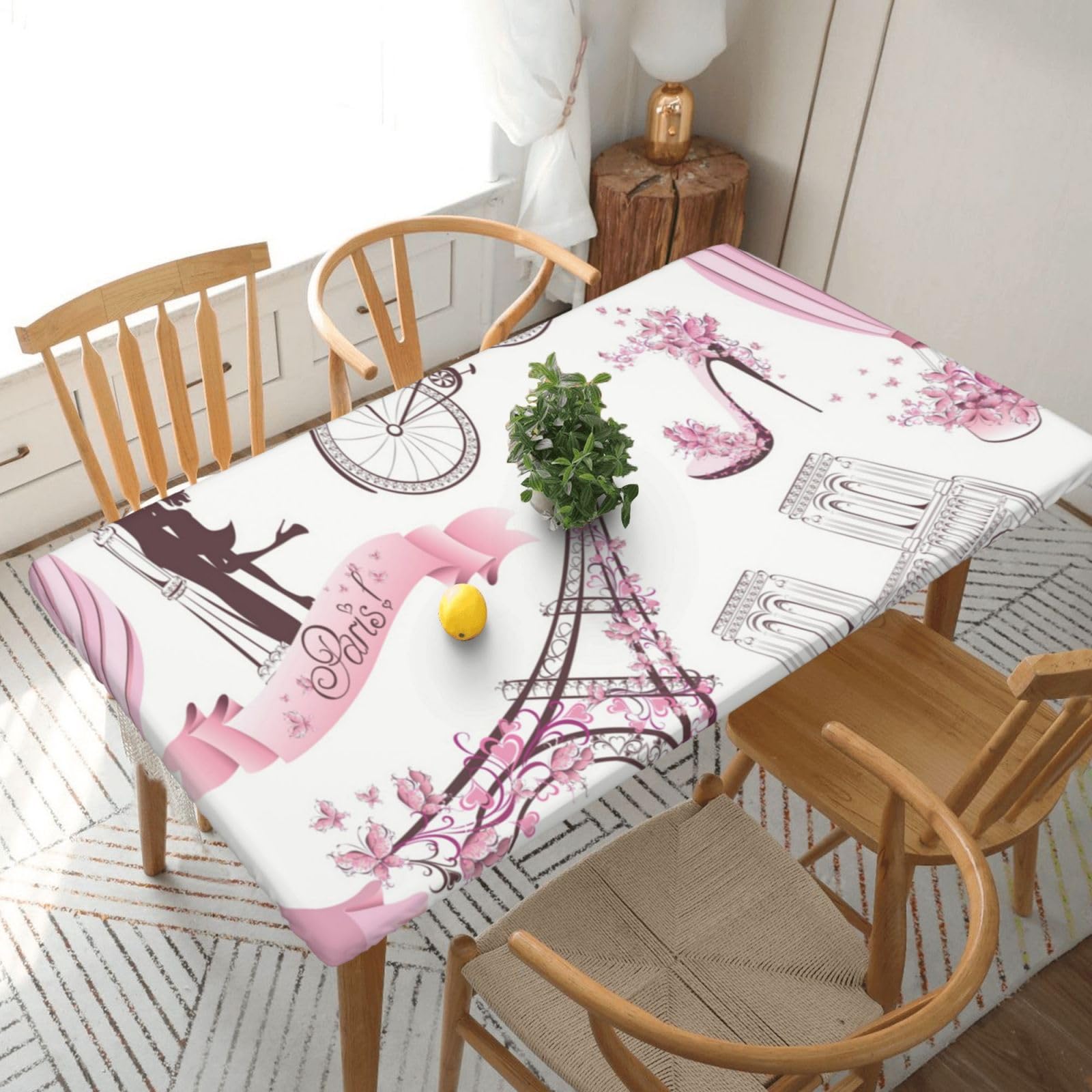 BNVSADC Romantic Paris Butterfly Eiffel Printed 5FT Tablecloth Polyester Kitchen Water Resistant Table Cloth Dining Table Decoration Table Covers, 152x76 CM