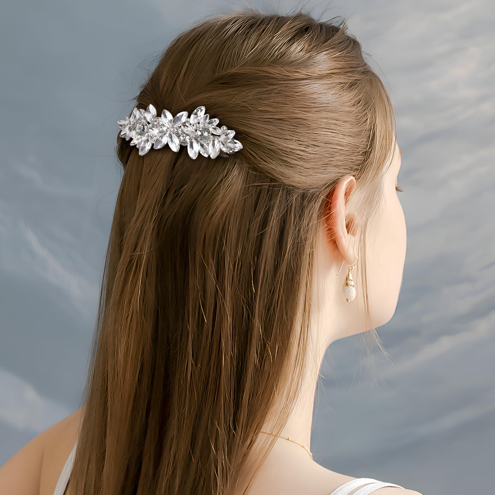 2Pcs Bridal Rhinestone Hair Pins Silver Wedding Accessories for Brides Bride Wedding Hair Pins Set - Rhinestone Clips & Pearl Combs  main image 2