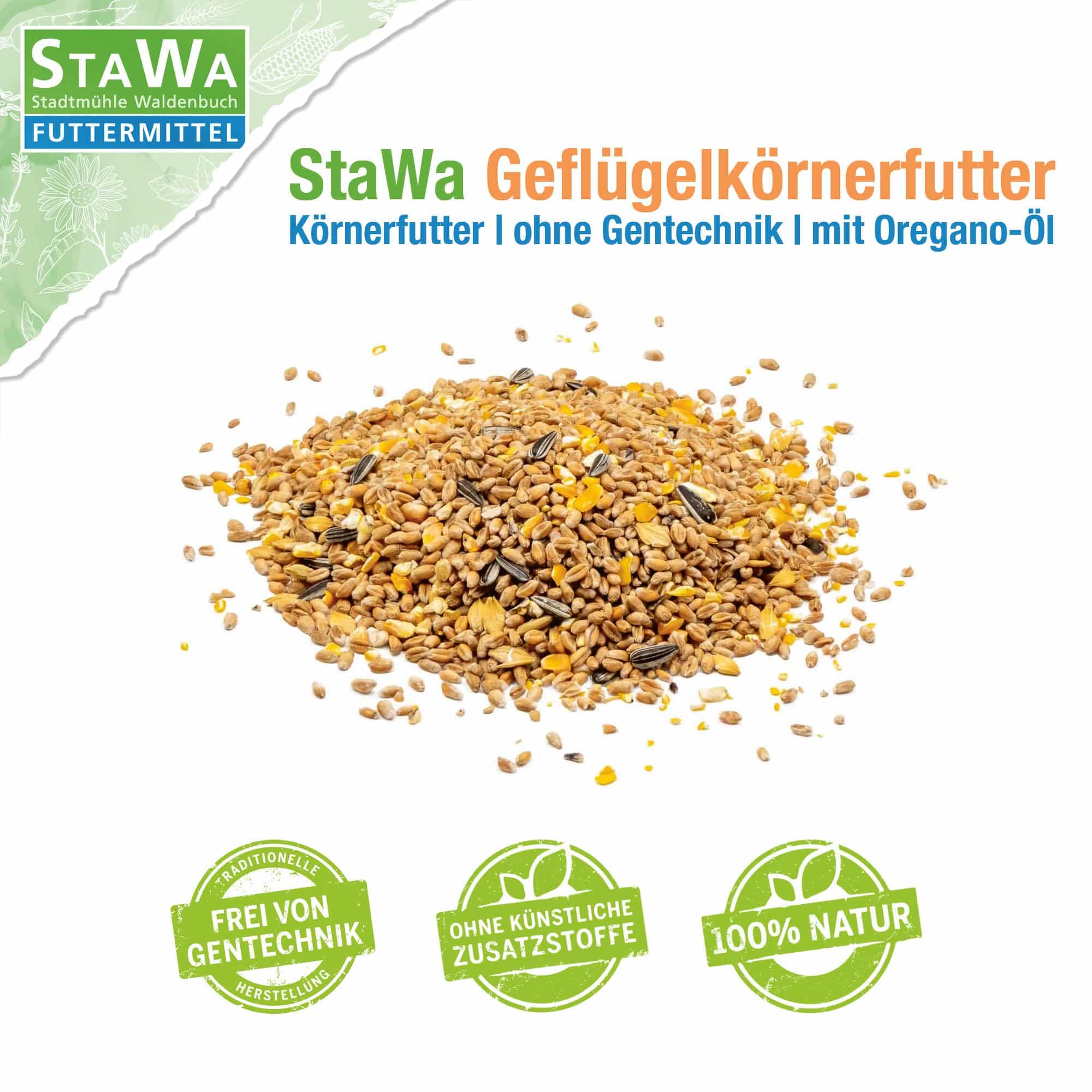 Hühnerfutter Geflügelkörnerfutter Körnerfutter, ohne Gentechnik, mit Oregano Öl, 25 kg