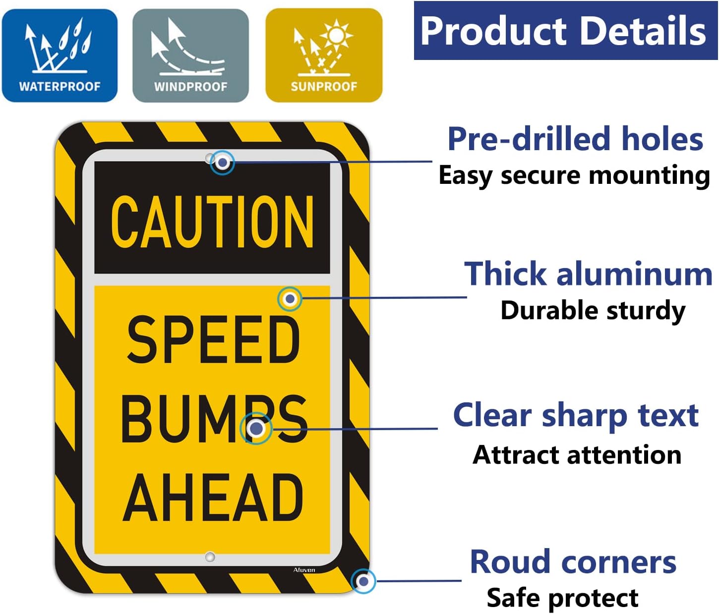 2 Pack Speed Bumps Ahead Signs Slow Down Signs Metal Reflective 18" x 12" Rust Free Aluminum UV Protected Waterproof and Sturdy Easy Mounting Outdoor or Indoor Use