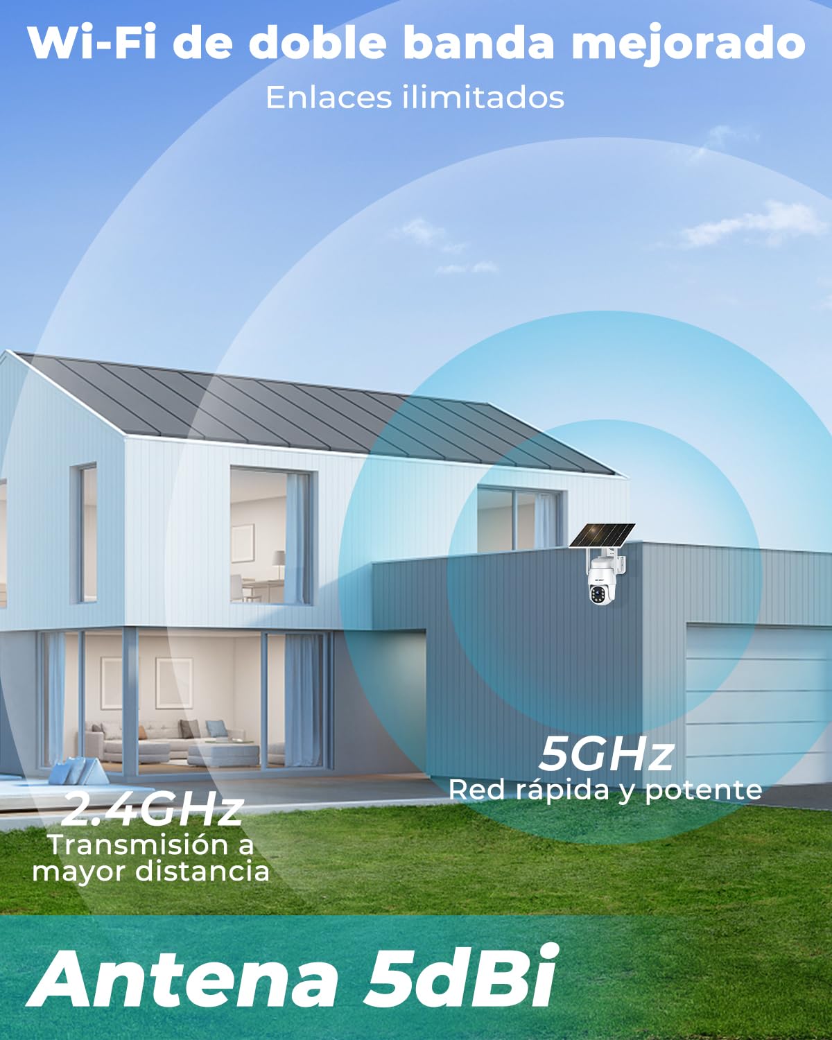 GENBOLT 2K AOV Cámara Vigilancia WiFi Exterior Solar Batería,Grabación 24/7 | Inalámbrica IP Cámara Seguridad sin Cables, Detección AI de 90 pies, 2,4/5GHz, PTZ 360°, 8W y 10400 mAh Recargable, IP66