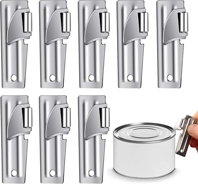 8 Pcs Safety Mini Can Opener, Stab Tin Opener, Camping Tin Opener, Lightweight Can Opener, Adjustable Stainless Steel Can Opener, Manual Can Opener, Portable Collapsible Can Opener