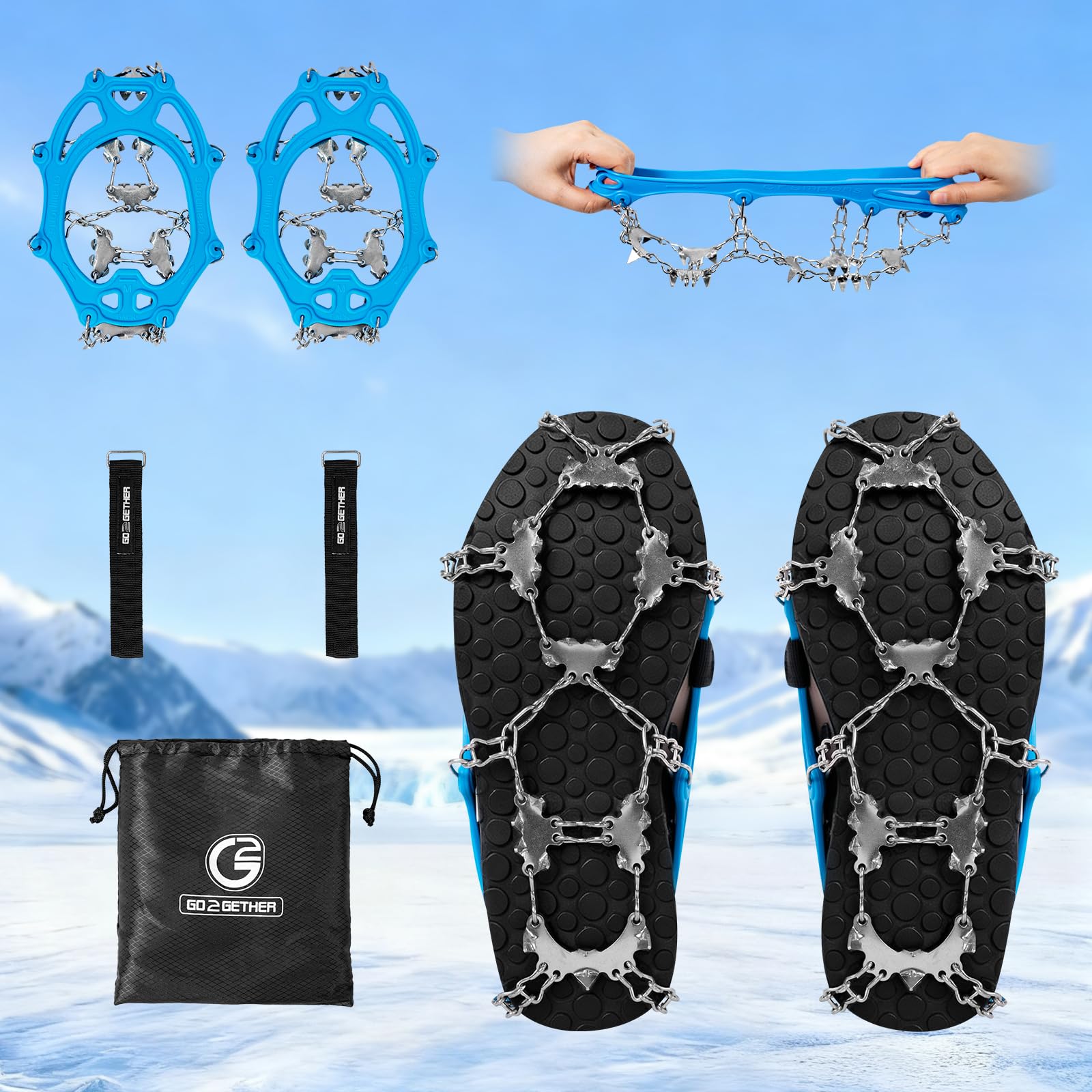 G2 - Tacos de hielo para botas y zapatos, picos de acero inoxidable para caminar sobre nieve y hielo, fáciles de usar para senderismo, caminar, escalar, trotar (M naranja)