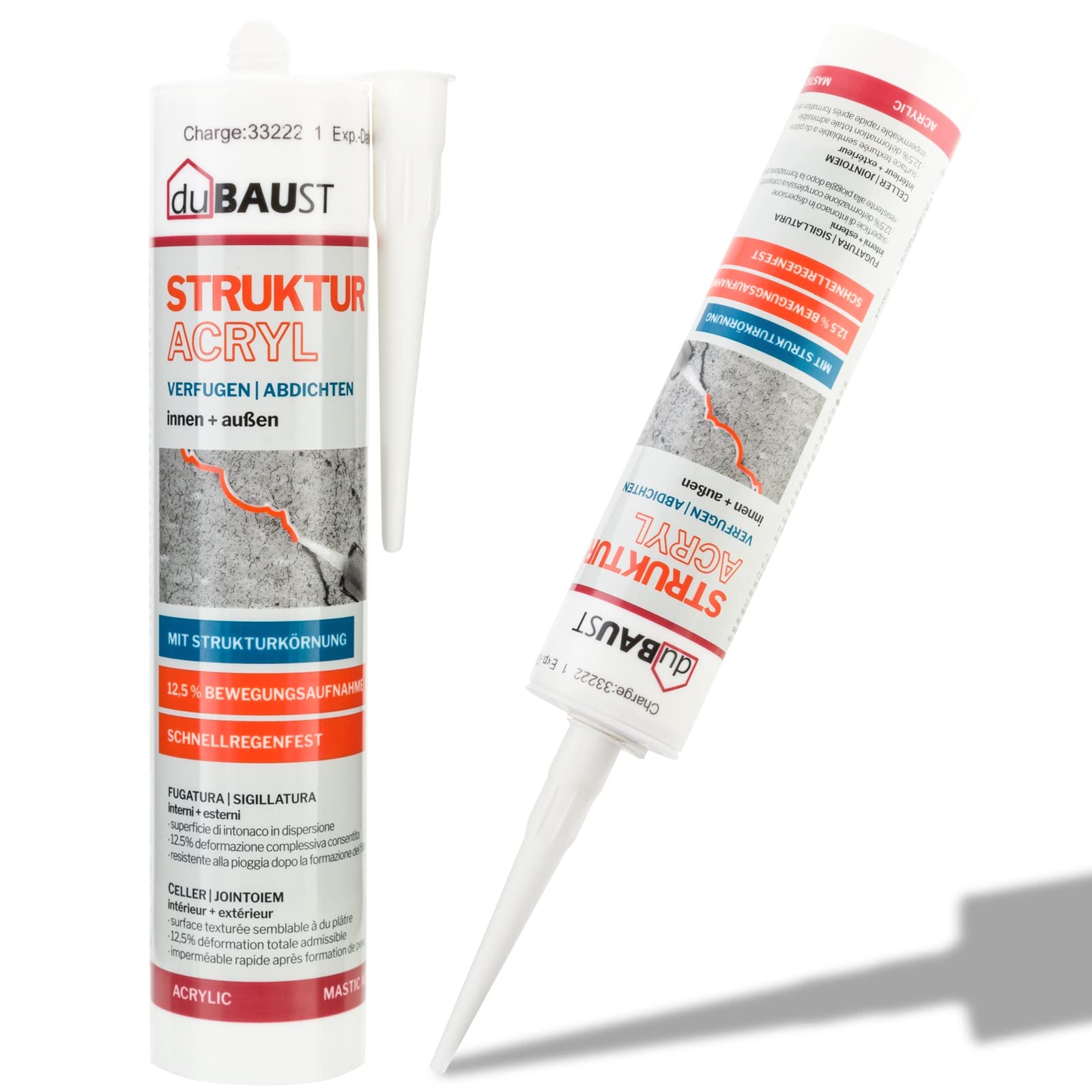 PAC24 masilla acrílica masilla estructural acrílica 12,5% absorción de movimiento estructura granular para recubrimiento, grietas, rellenos interior y exterior 310ml blanco (12)