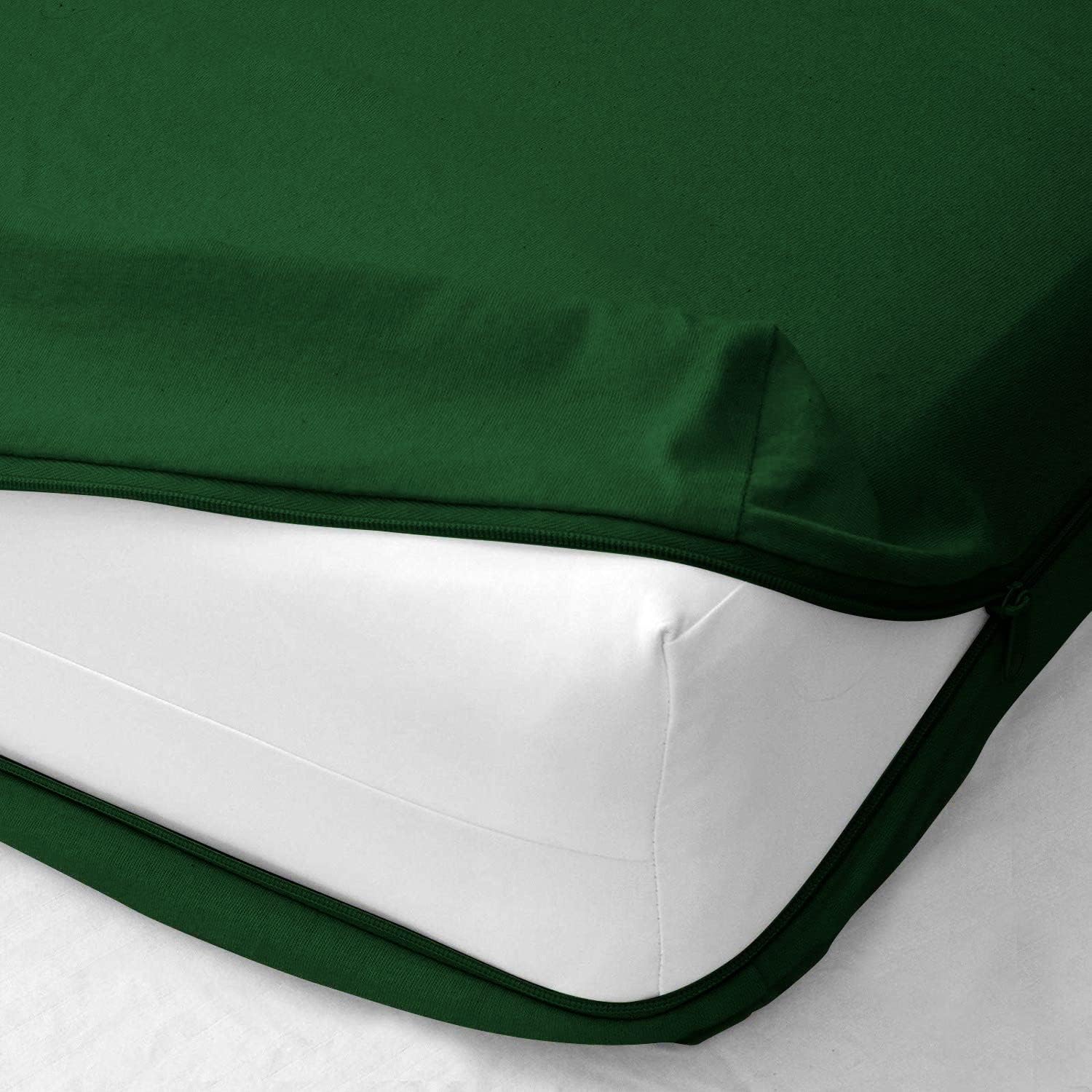 100% Egyptian Cotton Zipper Mattress Cover, 1000 Thread Counts, 28 Inch Deep Pocket Twin XL Size, Solid Green Zipper Around The Mattress