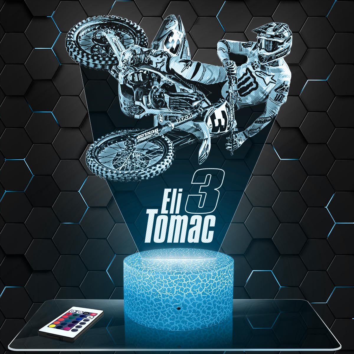 Lampephoto.fr - Lampada 3D Moto Cross E. Tomac, Luce Notturna Tattile Moto Cross E. Tomac, Illusione 3D Led, Idea Regalo di Natale per Ragazzi e Ragazze Lampada da Notte per Bambini o Adulti
