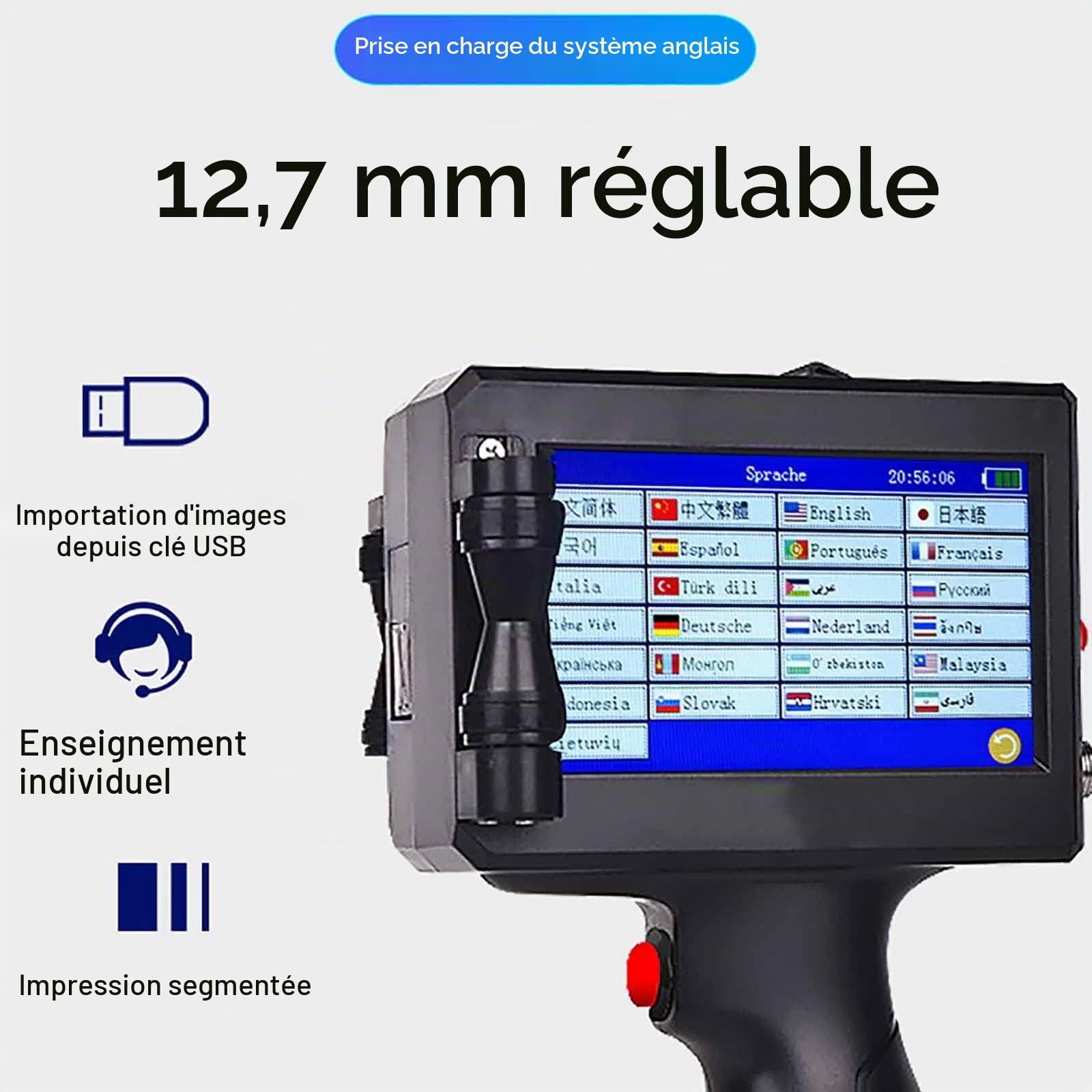 Imprimante à Jet d'encre Portable, Machine de Codage Portable avec écran Tactile de 4,3 Pouces, imprimante à Jet d'encre Portable à séchage Rapide pour Date d'expiration, Code-Barres, Code QR, Logo