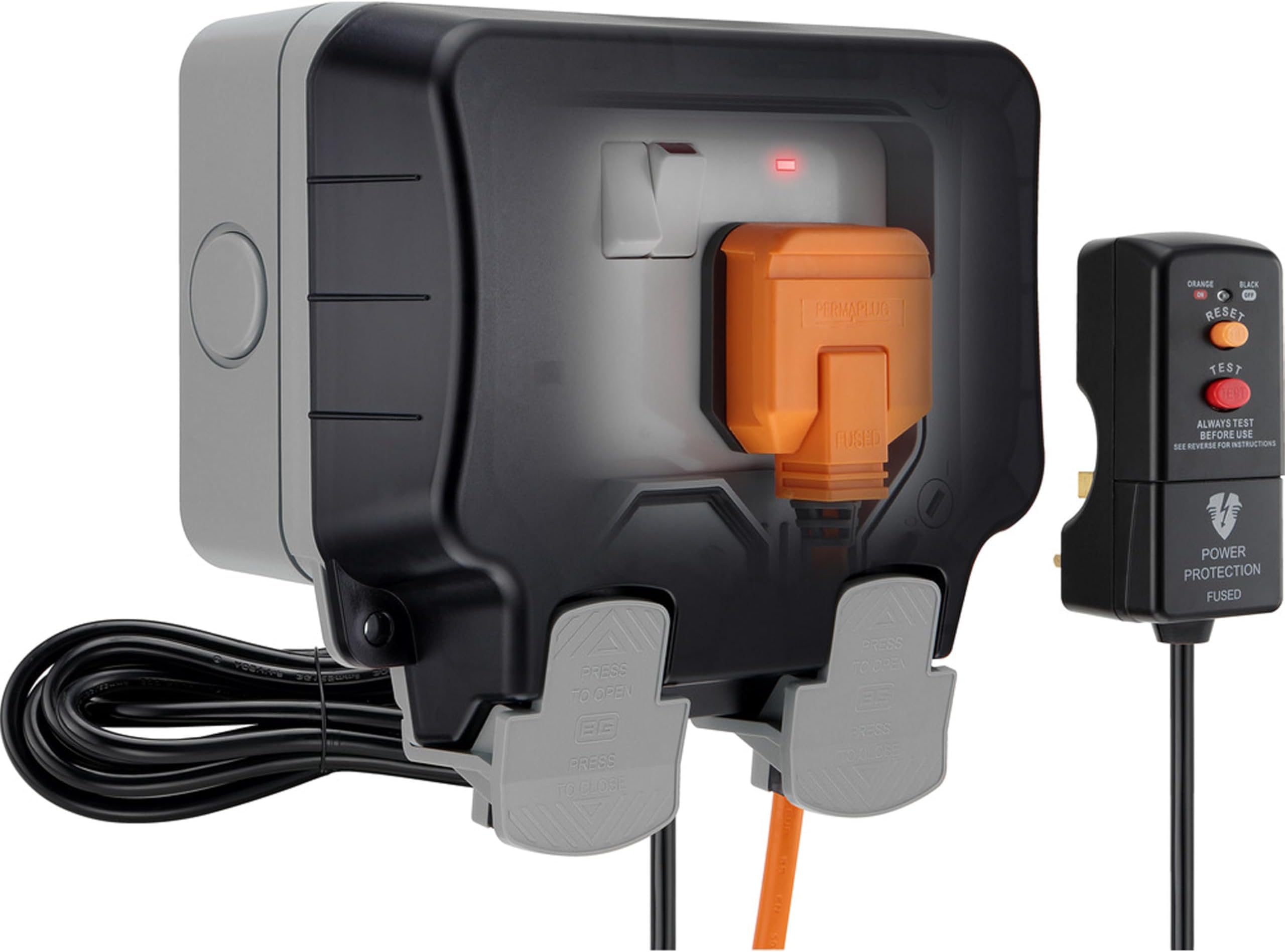 BG Electrical Outdoor Weatherproof Double Switched Socket Kit with RCD Plug and 3 Metres of Cable, IP66 Rated, 13 Amp