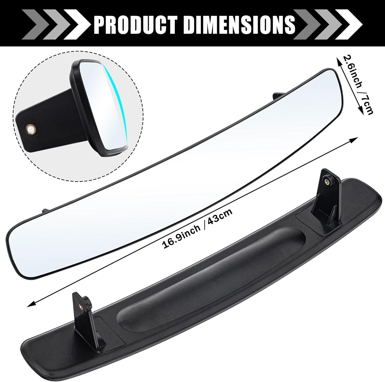 Golf Cart Rearview Mirror - 16.5 Inch Long & Wide Panoramic Golf Cart HD Clear Convex Center Rear View Mirror Fit for EzGo, Yamaha, Club Car