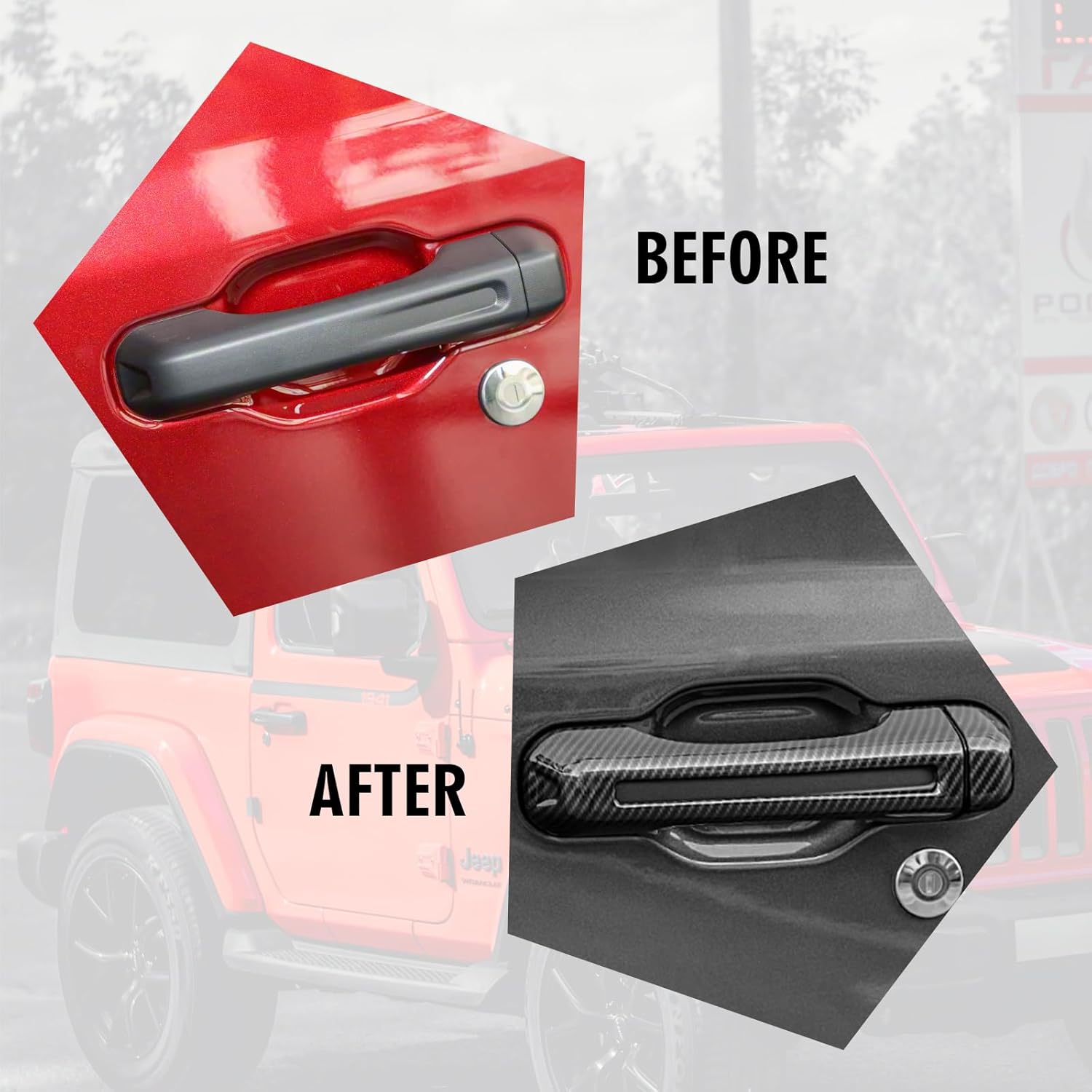 10PCS Door Handle Tailgate Handle Trim Bowl Cover for Jeep Wrangler JL JLU 2018-2025, Carbon Fiber Pattern Exterior Decoration Accessories