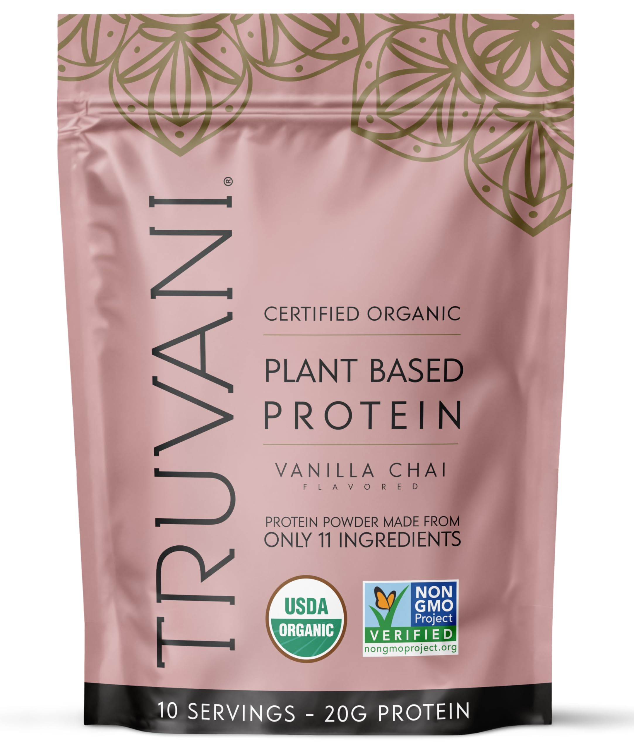 Truvani Vegan Pea Protein Powder | Vanilla Chai | 20g Organic Plant Based Protein | 10 Servings | Keto | Gluten & Dairy Free | Low Carb | No Added Sugar