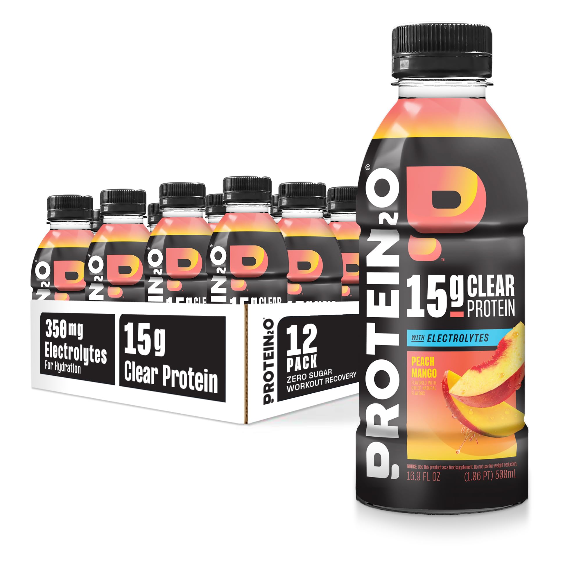 15g Whey Protein Infused Water, Peach Mango, 16.9 Oz Bottle (Pack of 12)