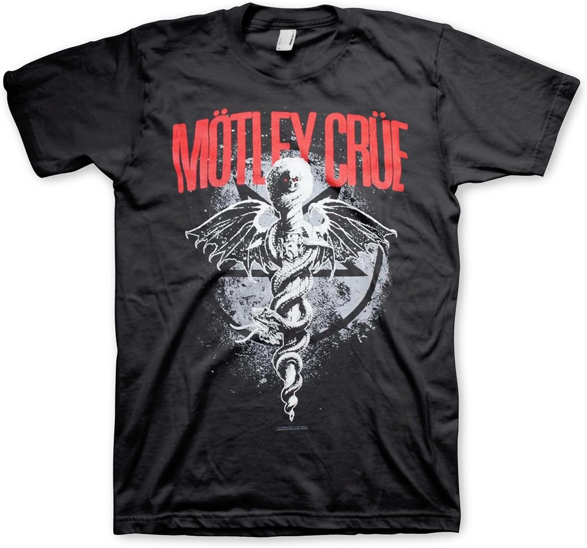 2Bhip Motley Crue Dr Feelgood Caduceus Rock Graphic T Shirt Black | Officially Licensed Motley Crue Merch, Cotton Crewneck Tee, Unisex Men Women, Short Sleeve, 80s Metal Band Dr Feelgood