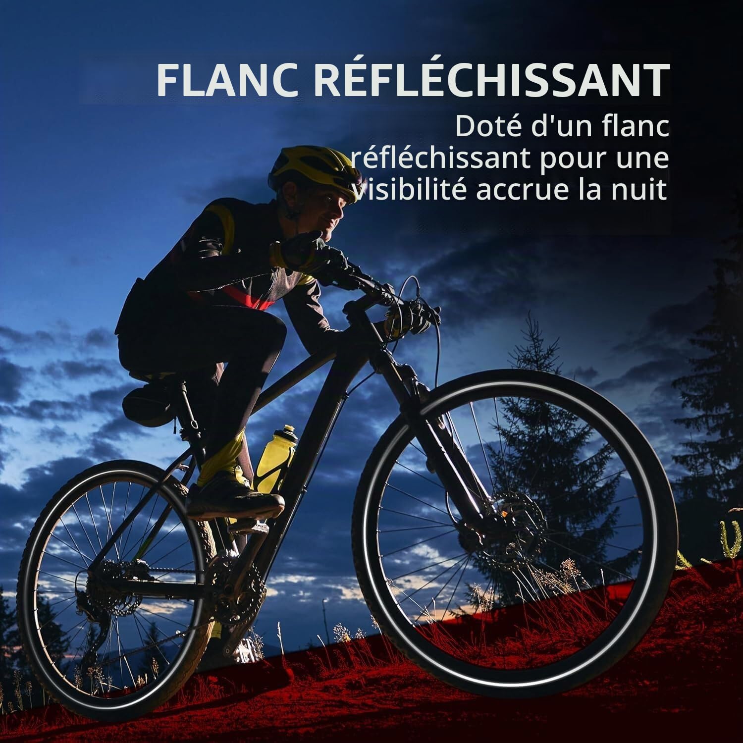 Fincci Pneus Réfléchissant VTT 26 x 1.95 Pouces - Paire Pliable Tire Vélo 50-559 avec 2X Chambre à Air de Valve Schrader 48mm pour Montagne, Hybrid Vélo, Electrique Bicyclette - Un Paquet de 2
