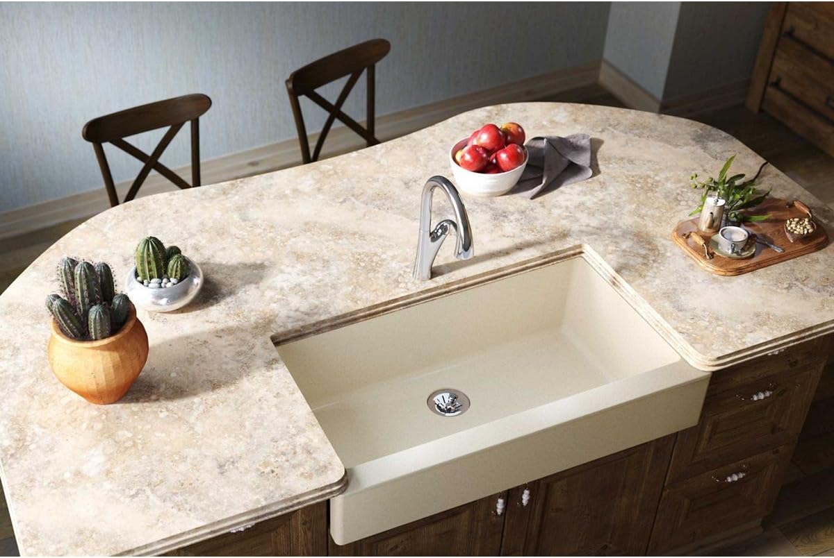 Elkay ELXUFP3620PA0 Quartz Luxe Single Bowl Farmhouse Sink with Perfect Drain, Parchment