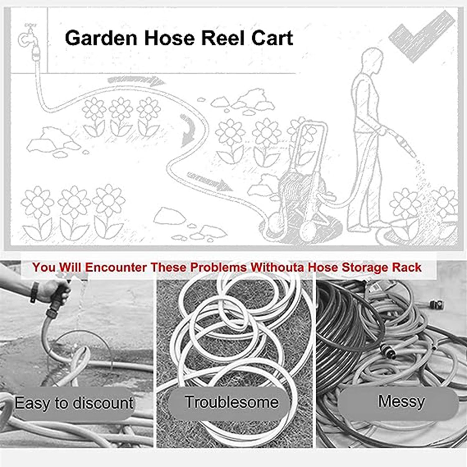 Carrello avvolgitubo da giardino, avvolgitubo resistente per esterni, con 4 ruote per una comoda irrigazione, cura del prato e piantagione del giardino, facile da usare e riporre