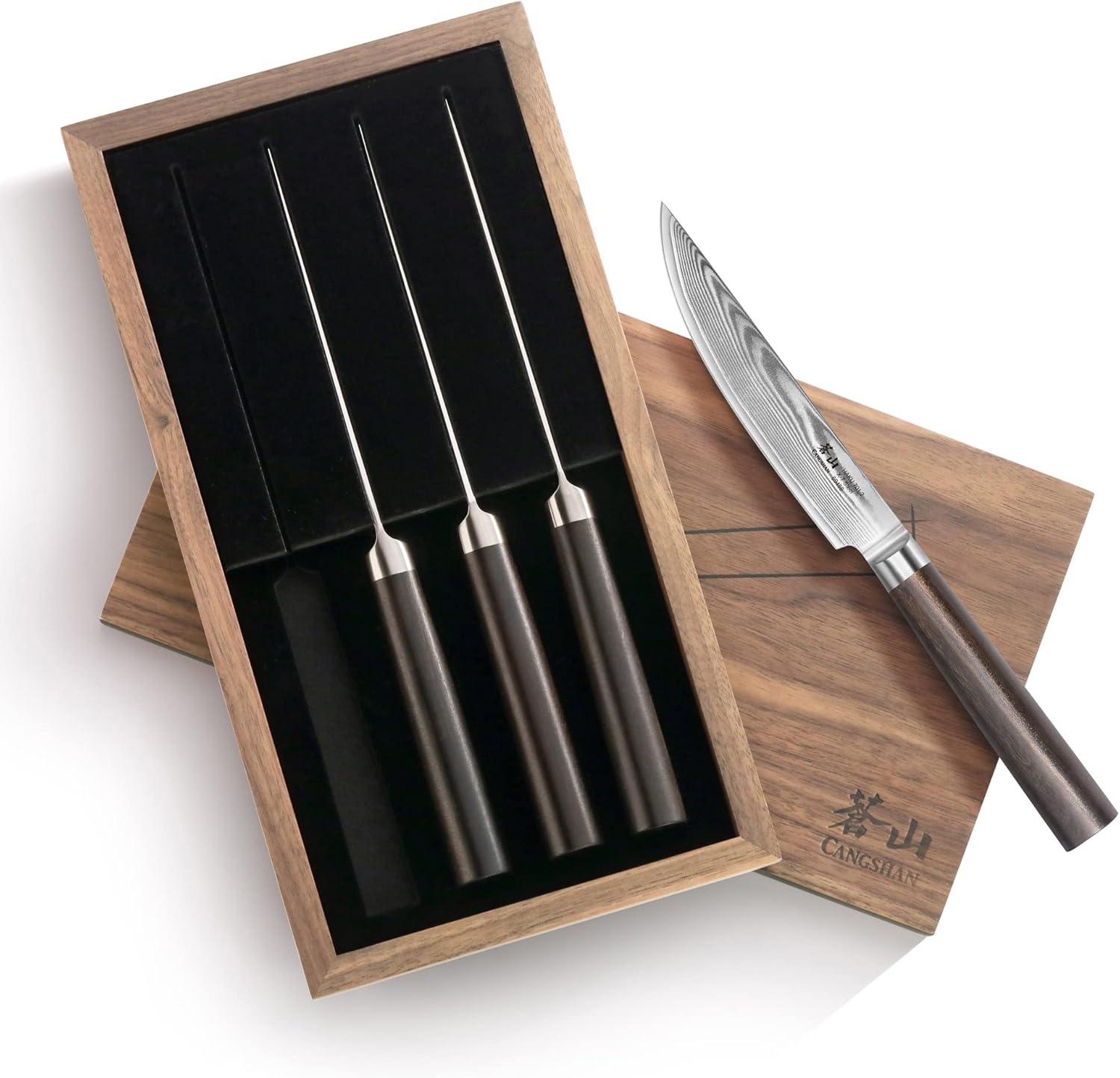 Cangshan HAKU Series 4-Piece Fine-Edge Steak Knife Set with Walnut Box, Forged X-7 Damascus Steel, 501141
