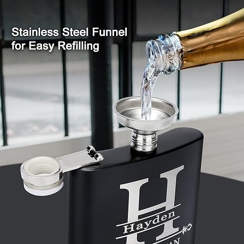 Miniatura 4 de Juego de 6 regalos para padrinos de boda, regalos de padrino de boda personalizados de acero inoxidable de 6 onzas. Frasco personalizado, ideal para