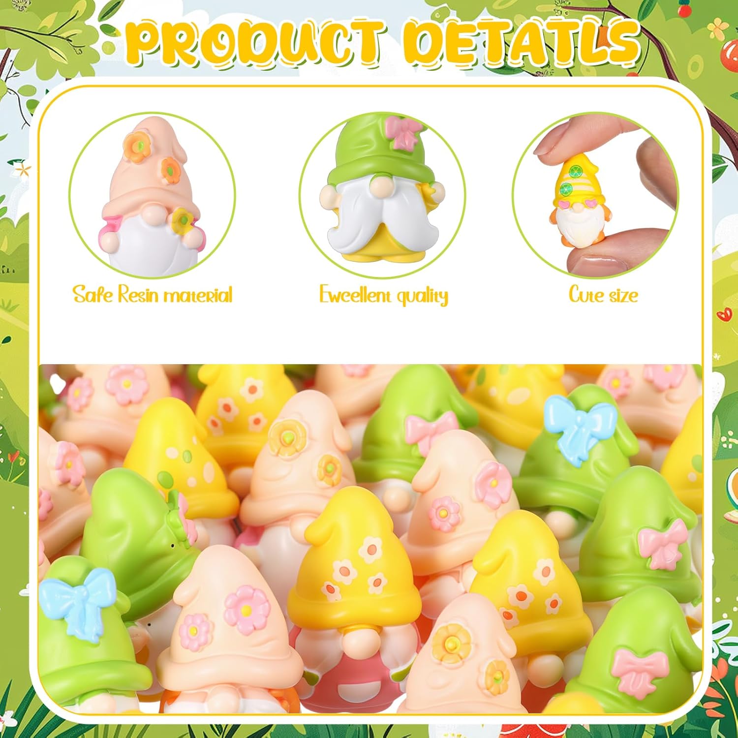 Geelin 90 Pcs Mini Gnomes Bulk, Pastel Spring Resin Figurines, Tiny Gnome Decorations for Fairy Garden, Plant Pots, Table Decor, DIY Crafts, Party Supplies, Home Decor