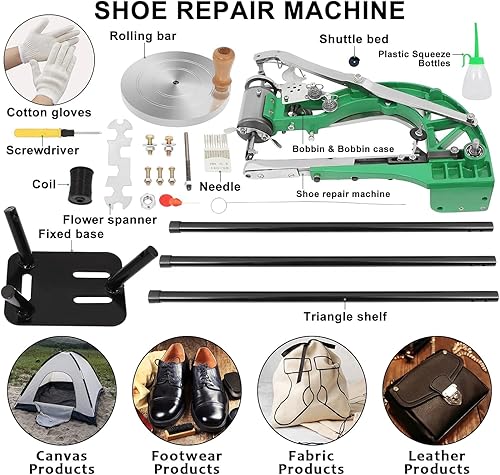 Miniatura 4 de FAHKNS Máquina de coser de cuero, reparación de zapatos manual de metal resistente, costura manual con doble línea de nailon de algodón, lona para