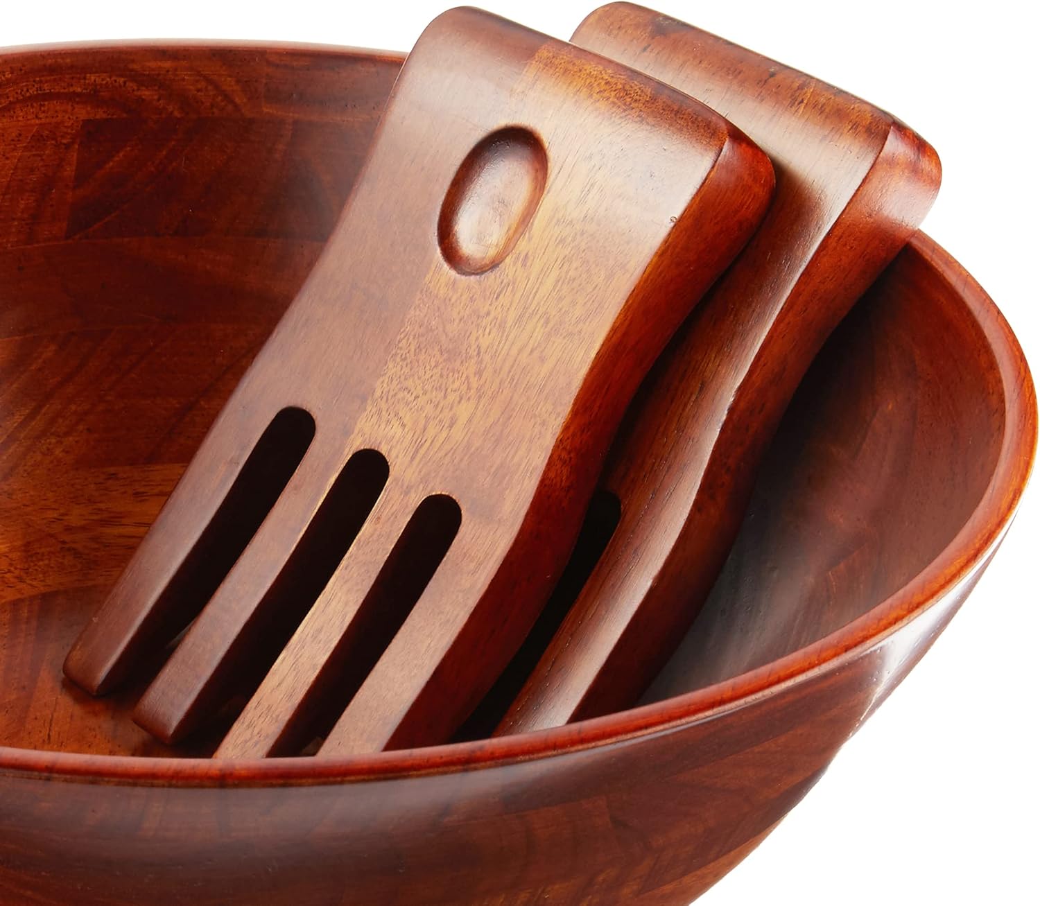 Up To 40% OFF Lipper International Cherry Finished Footed Serving Bowl with 2 Salad Hands, Large, 13.75 Diameter x 5 Height, 3-Piece Set