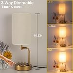Dreamholder USB Lampe de table, améliorée 3-Way Lampe de chevet variable avec USB C & Un port de recharge et AC Outlet, Lampe de bureau pour chambre à coucher, Ampoule incluse, Base or
