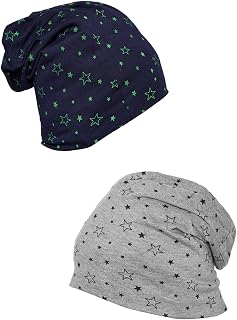 Mack JONNEY Cotton Printed Navy Blue and Melange Grey Beanie Hat for Women(Pack of 2)-Cap_PRT_No.1_NVY_PRT_No.1_MLG_02 Price In India