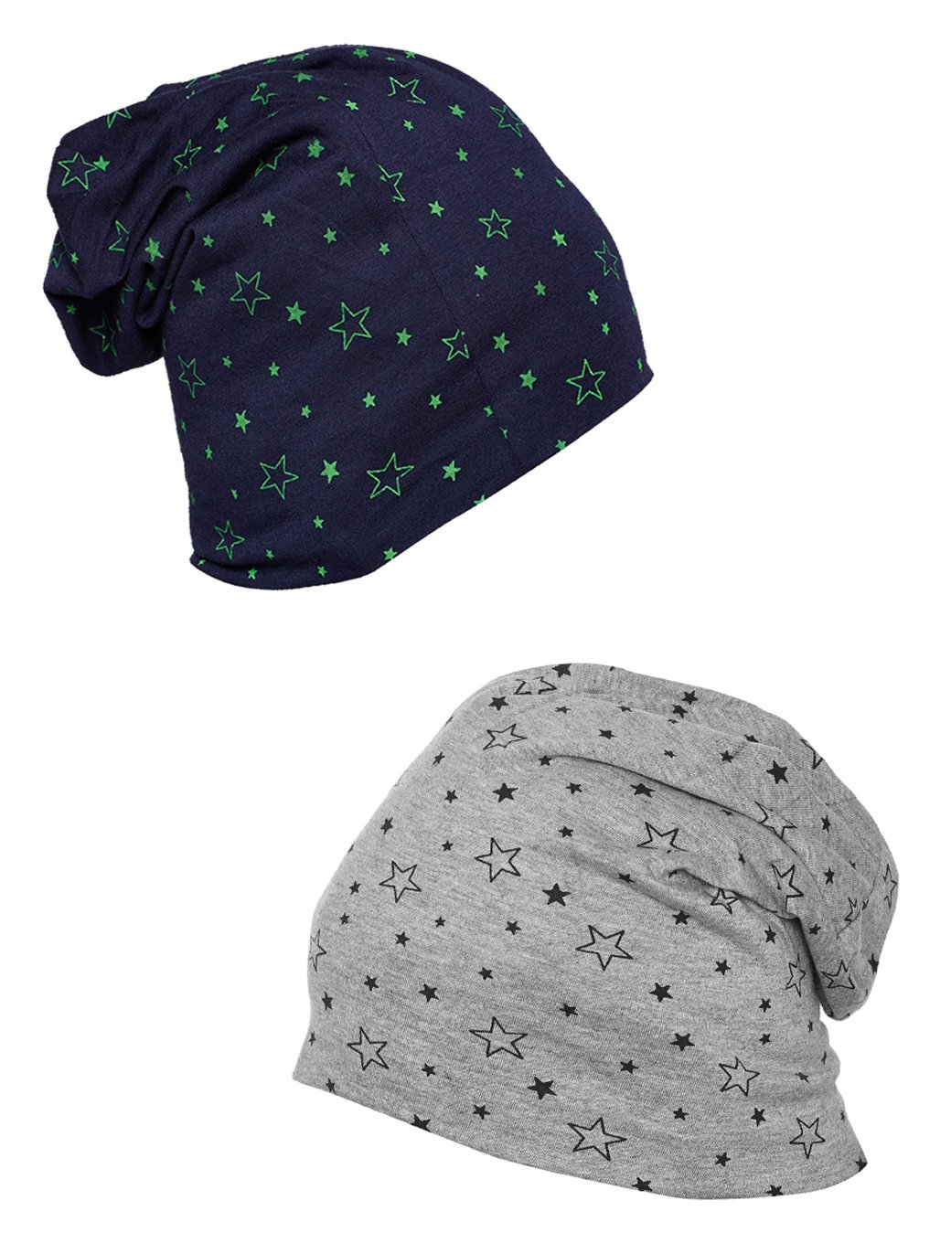 Cotton Printed Navy Blue and Melange Grey Beanie Hat for Women(Pack of 2)-Cap_PRT_No.1_NVY_PRT_No.1_MLG_02