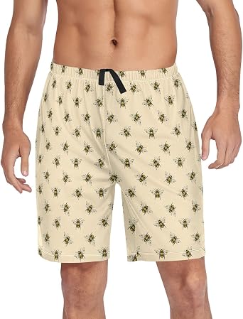 B Sloth Horse Print Pajama Bottom Shorts for Men Soft Casual Sleep Lounge Shorts with Pockets S - XXL