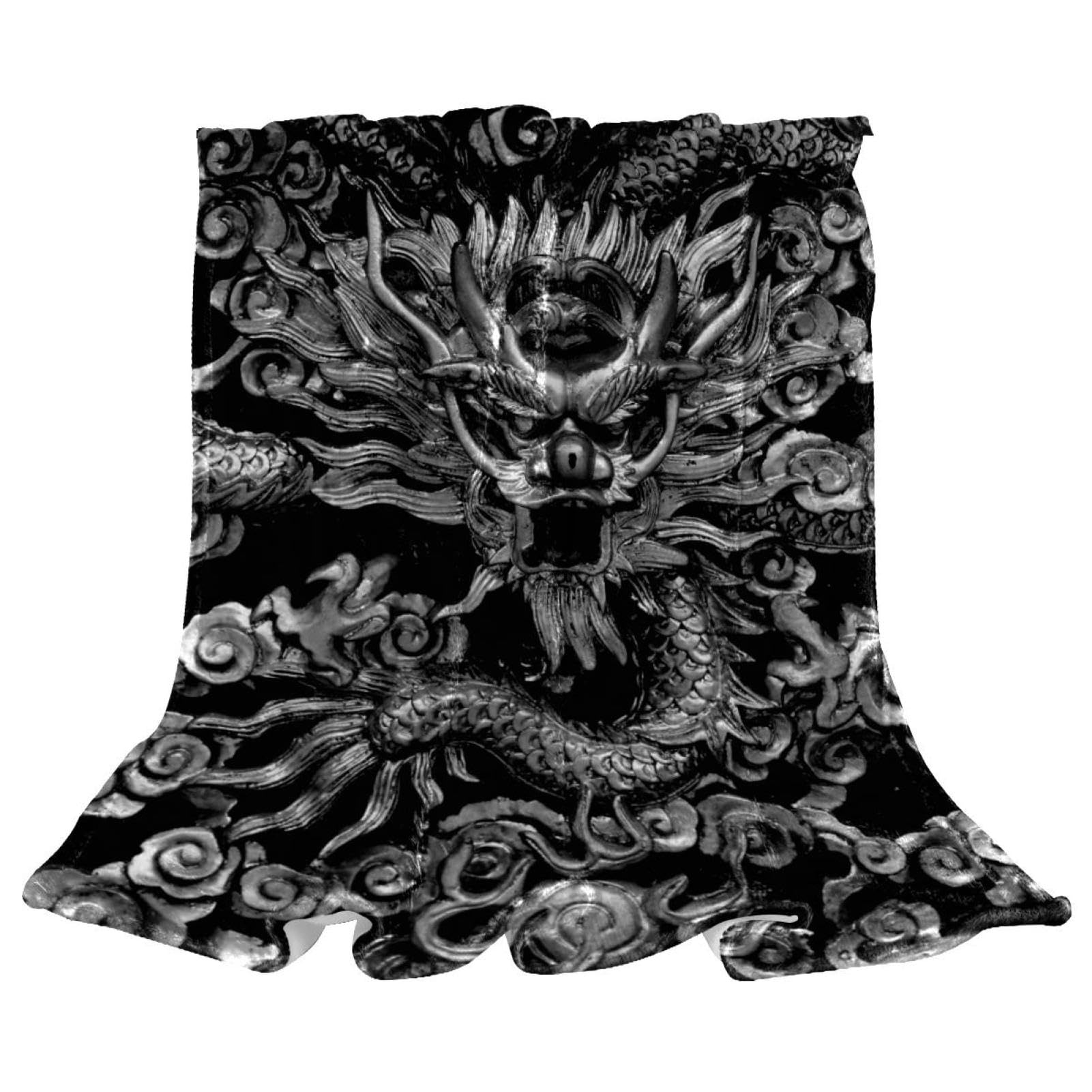 Couverture Polaire Dragon Noir Contre le Froid Microfibre Chaude Douce Canapé
