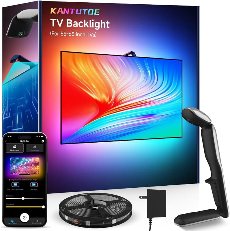 KANTUTOE TV LED Backlight Sync to Screen, 13.7ft LED Lights for 45-65 Inch TVs & PC Monitors, Smart App Control TV Lights that Change with TV, Backlight with Camera, Music Sync Strip Lighting