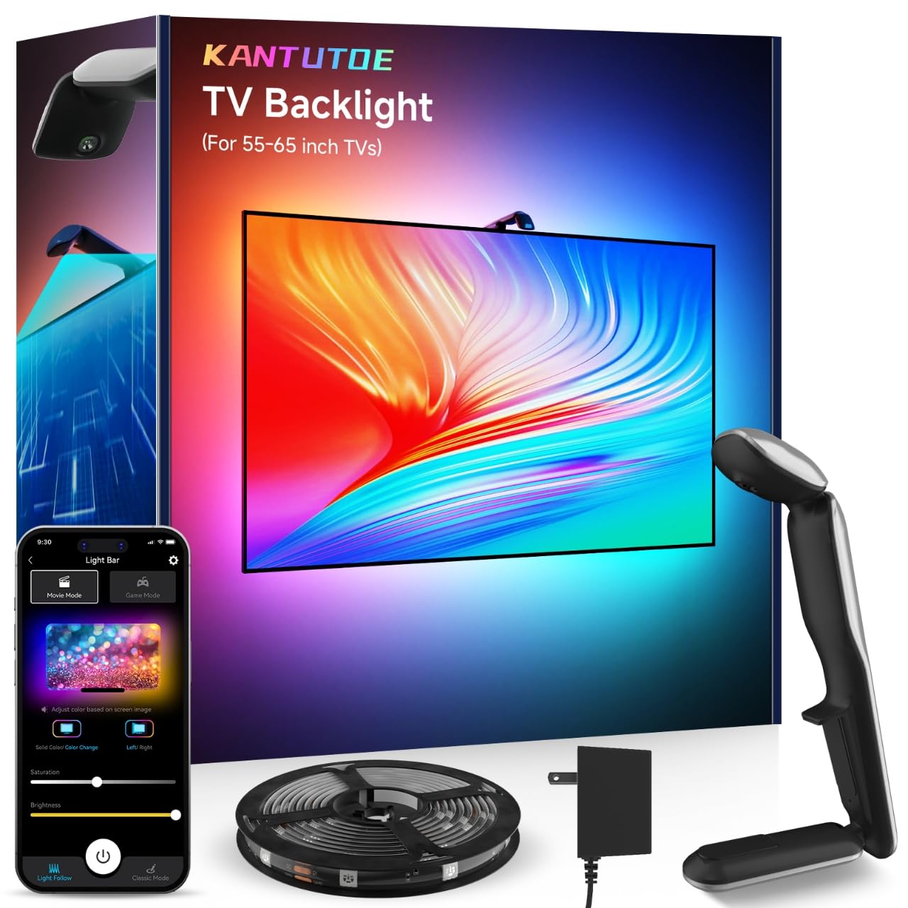 Photo 1 of **FOR PARTS/ NON-FUNCTIONAL*** KANTUTOE TV LED Backlight Sync to Screen, 13.7ft LED Lights for 45-65 Inch TVs & PC Monitors, Smart App Control TV Lights That Change with TV, Backlight with Camera, Music Sync Strip Lighting