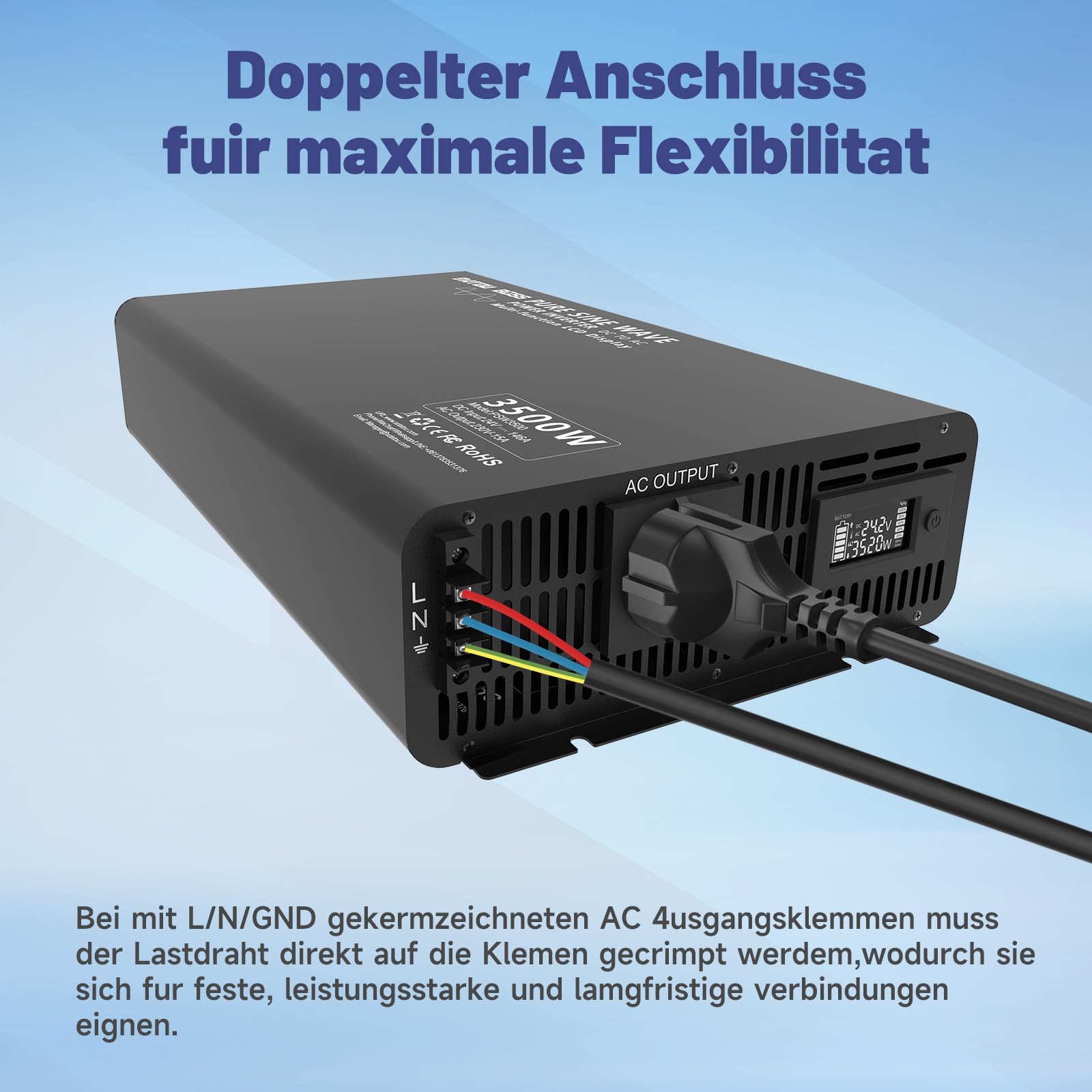 DATOUBOSS Convertisseur 24v 220v Pur Sinus 3500W/7000W Onduleur, 1 Prise EU, Écran LCD, Télécommande sans Fil – Convertisseur pour Voiture, Camion, Camping-Car, Urgence