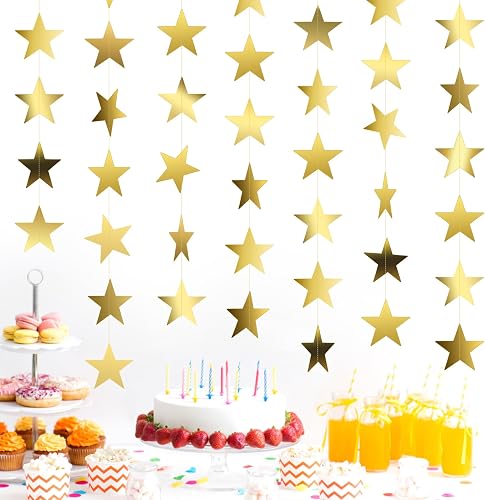 Star Garland, Glitter Gold Star Garland Banner, 66 Feet Double Side Star Hanging Bunting Banner Backdrop Little Star Paper Hanging Decor for Graduation Party Decorations Birthday Wedding Christmas