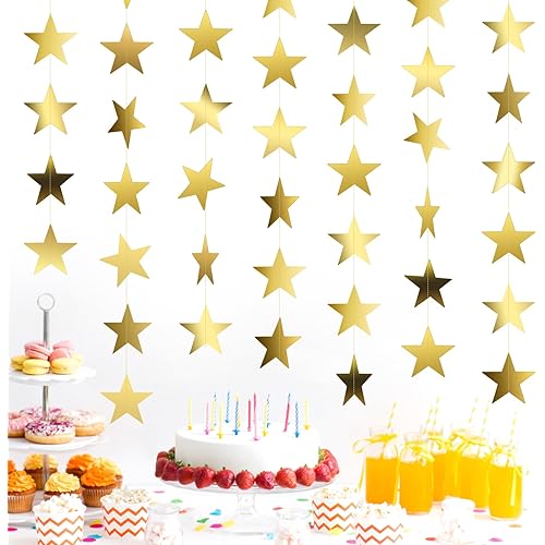 Star Garland, Glitter Gold Star Garland Banner, 66Feet Double Side Star Hanging Bunting Banner Backdrop Little Star Paper Hanging Decor for Valentines Day Graduation Birthday Wedding Party Decorations