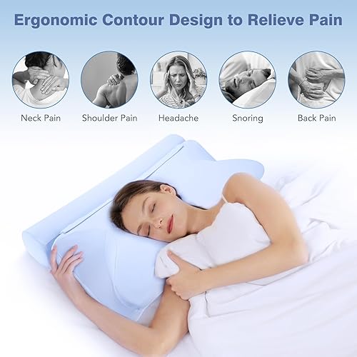 Miniatura 4 de Almohada cervical 2 en 1 para aliviar el dolor de cuello, almohadas de espuma viscoelástica, almohada de contorno con funda de almohada refrescante