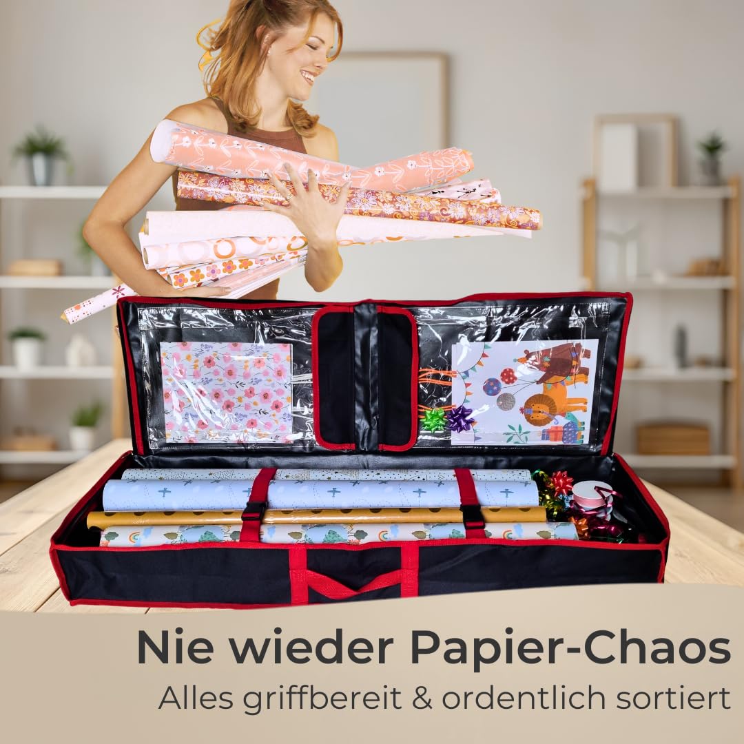 Geschenkpapier Aufbewahrungstasche 90 cm schwarz, wasserdicht/ Organizer für Geschenkverpackungen, Rollen, Bänder, Tütchen/ Aufbewahrungsbox staubdicht/ Geschenkpapierrollen Schutz bis zu 30 Rollen