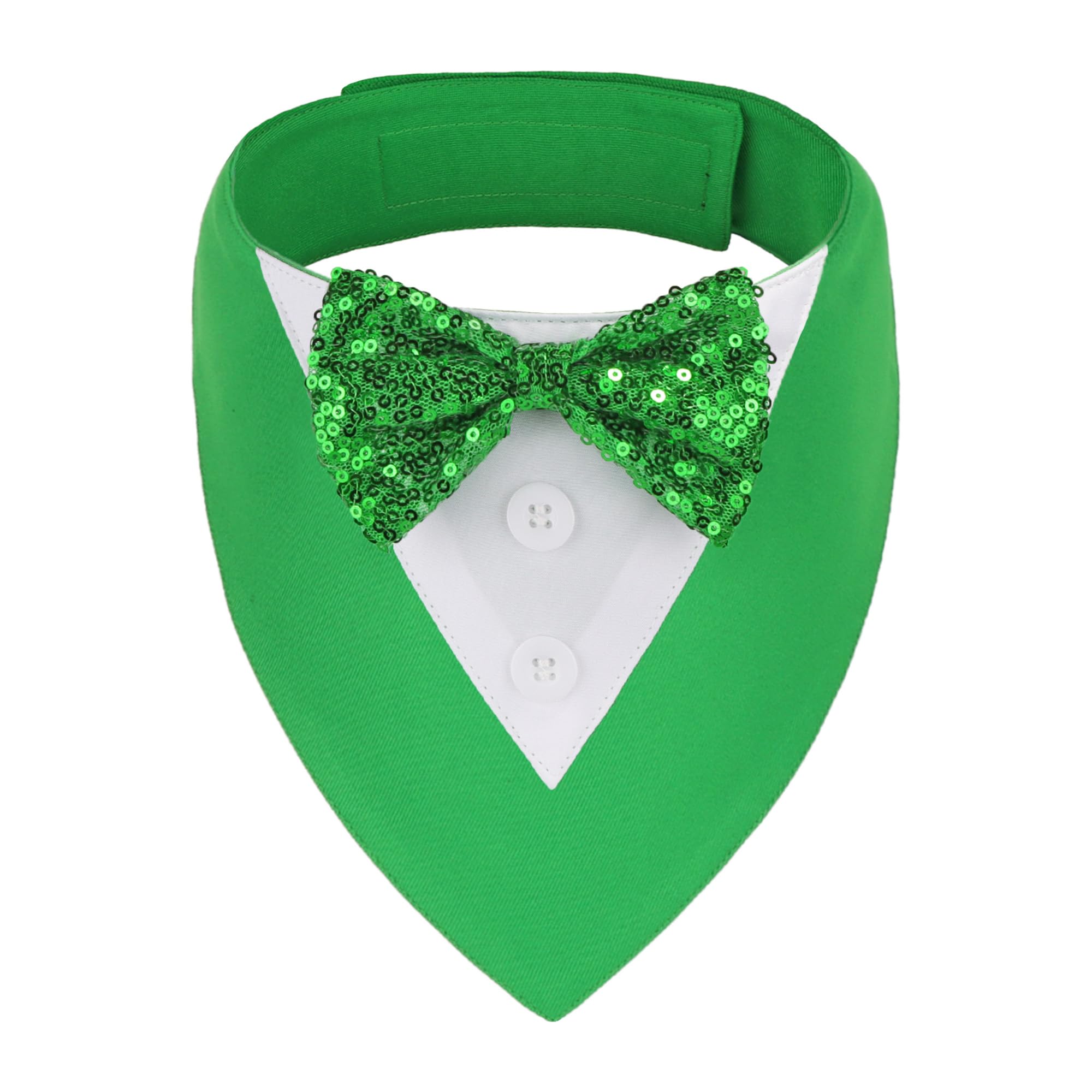 ADOGGYGO St.Patrick's Day Dog Tuxedo Bandana, Green Pet Tux Collar with Bowtie Adjustable St Patricks Costume for Small Dogs Pets (S)