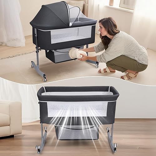 Cuna de bebé 4 en 1, cama de noche y corralito, plegable, ajustable, mecedora, cuna portátil - Moisés