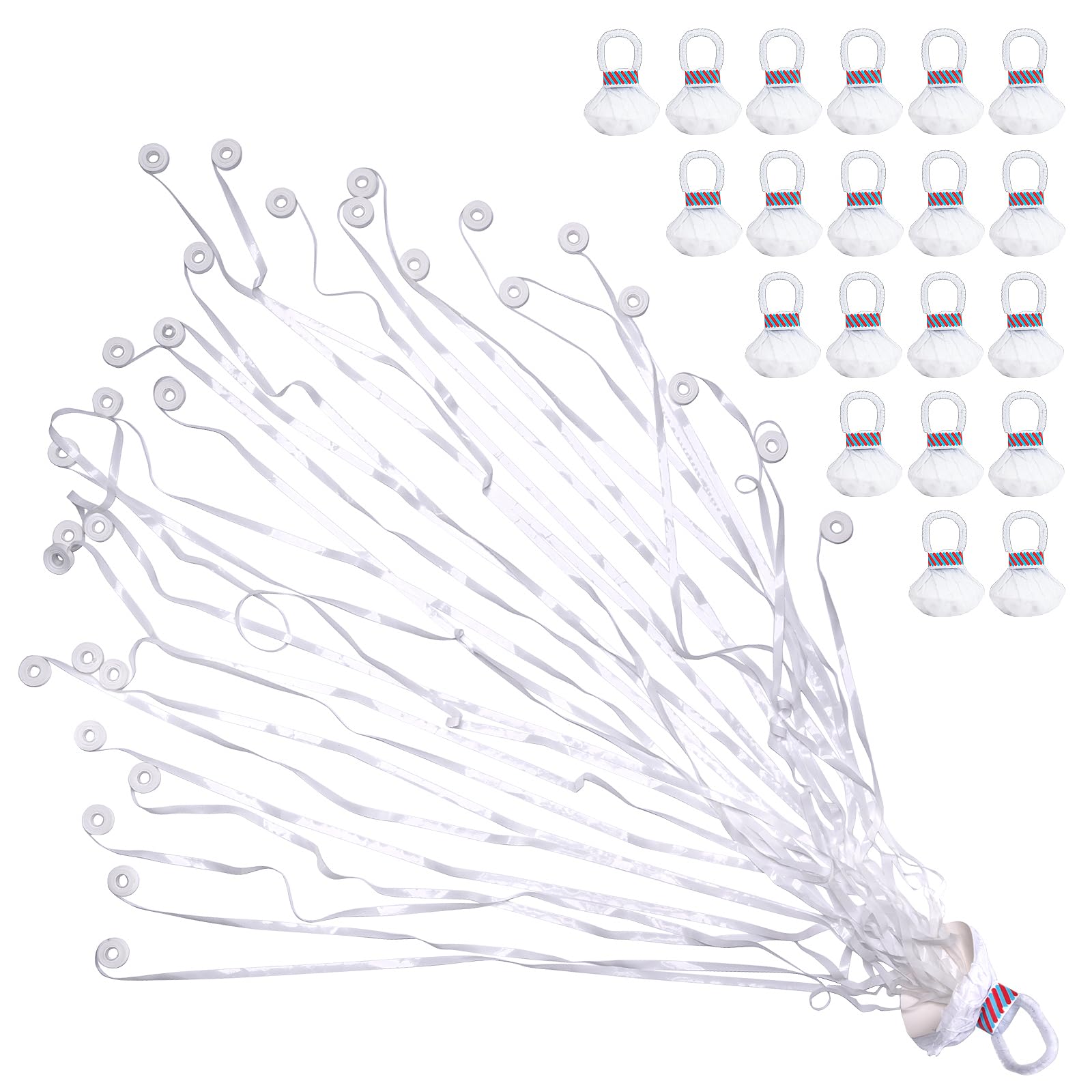Confetti Poppers, 20 Pack Plastic No Mess Streamers, Party Poppers for Birthday,Wedding,Celebrations,Graduation Party (White, 20 Pack)