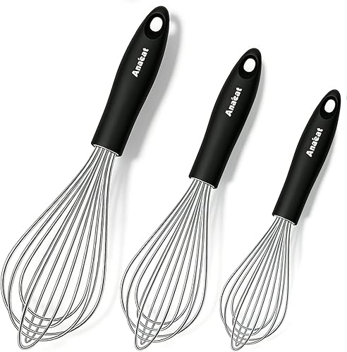 Vista 17 de Anaeat Mini batidores de alambre, juego de 2 batidores portátiles de acero inoxidable para cocina y batidor de huevos con alambre grueso, globo