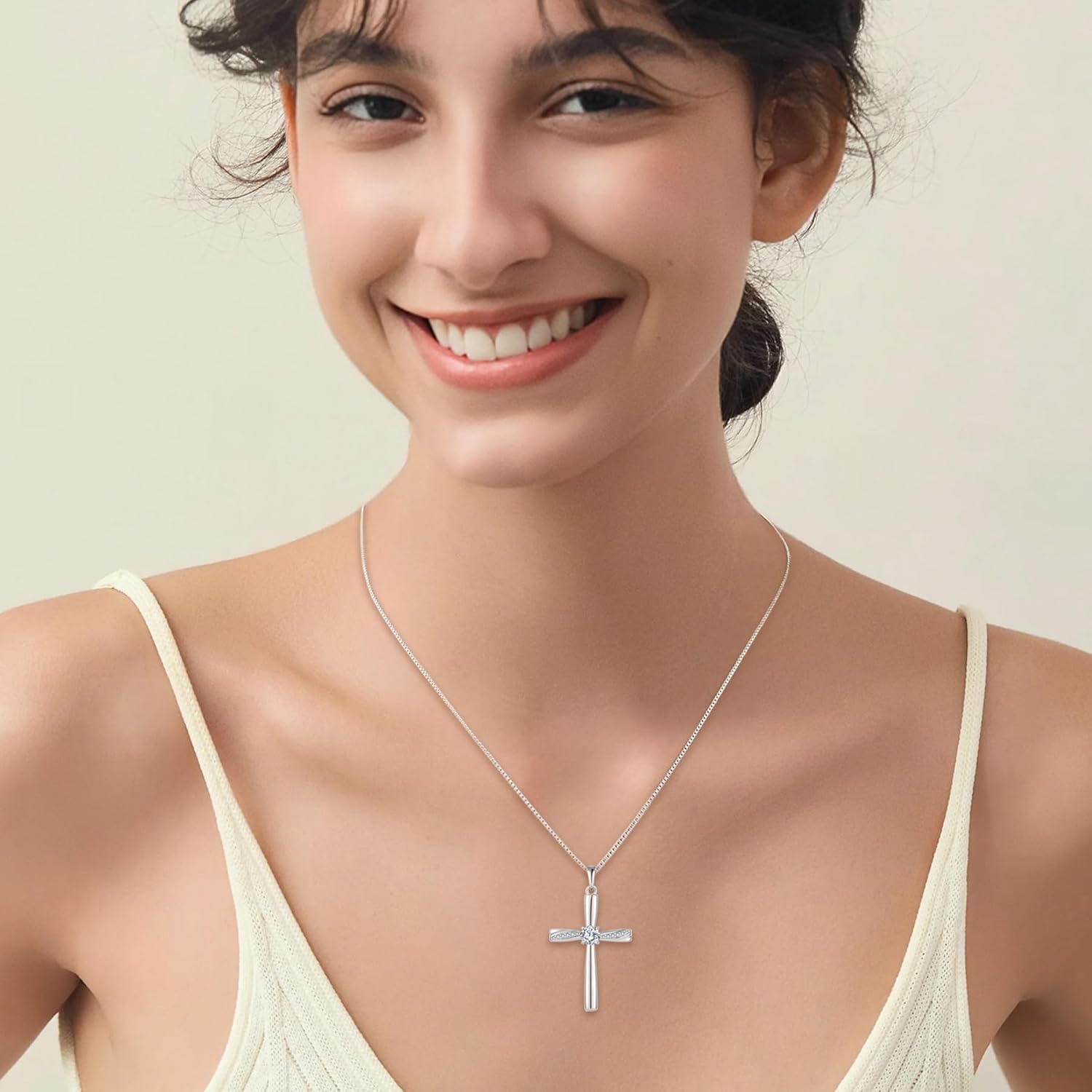 Cross Necklace 925 Sterling Silver Birthstone Pendant Stylish Minimalist Necklace Religious Jewelry Gifts for Women - Image 2