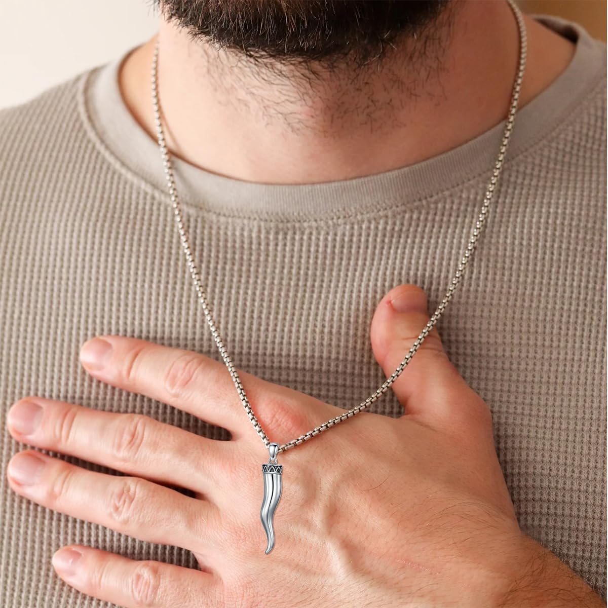 Italian Horn Necklace for Men 925 Sterling Silver/Gold Plated/Black Plated Cornicello Pendant Necklace Italy Jewelry for Men Women